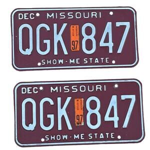 Missouri License Plate Show-Me State Dec 1997 Sticker Red White Automobile Tags